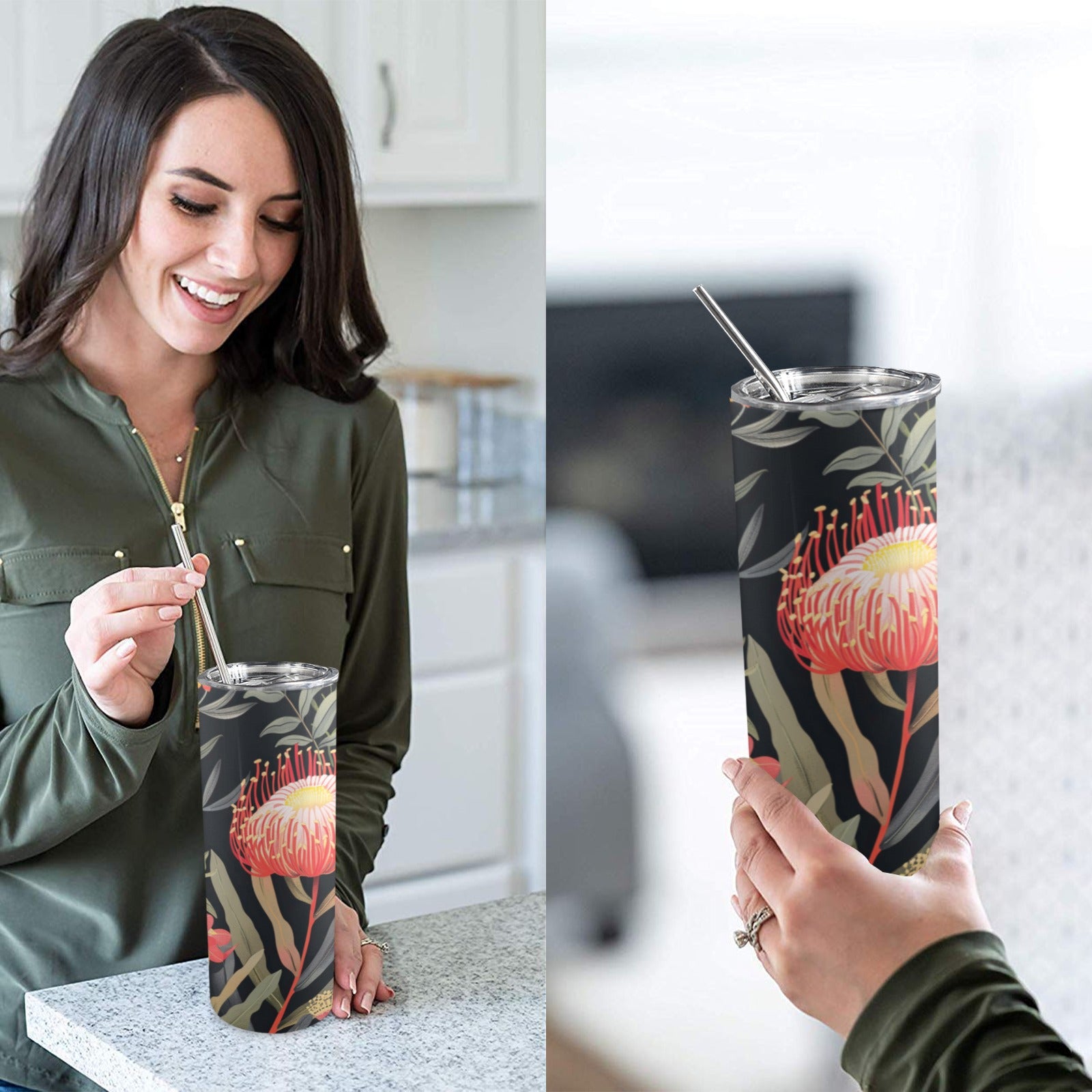 Australian Waratah Flower - 20oz Tall Skinny Tumbler with Lid and Straw