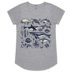 Sea Creatures - Womens Scoop Neck T-Shirt Grey Marle Womens Scoop Neck T-shirt animal Printed In Australia