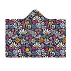 Graphic Flowers On Black Kids Hooded Blanket 100cm x 130cm Kids Hooded Blanket Plants Printed Offshore