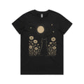 Whimsical Cat And Moon Women's AS Colour T-shirt Black Womens T-shirt animal Printed In Australia