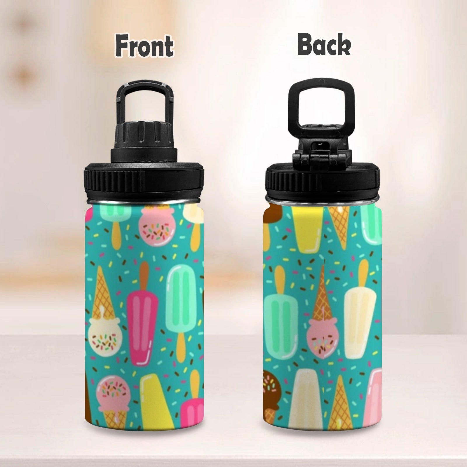Ice Cream - Kids Water Bottle with Chug Lid (12 oz) Kids Water Bottle with Chug Lid Food Printed Offshore