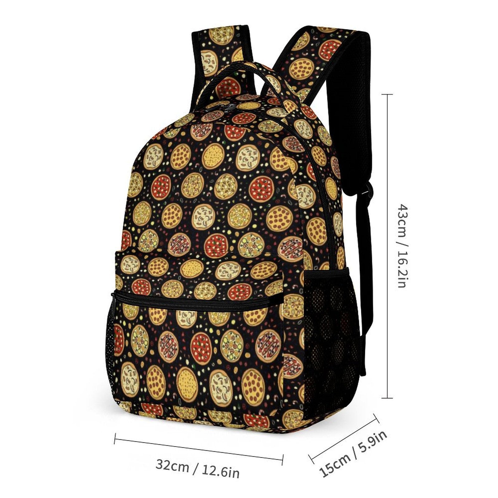 Round Pizzas On Black Backpack, Lunch Bag & Pencil Case Set