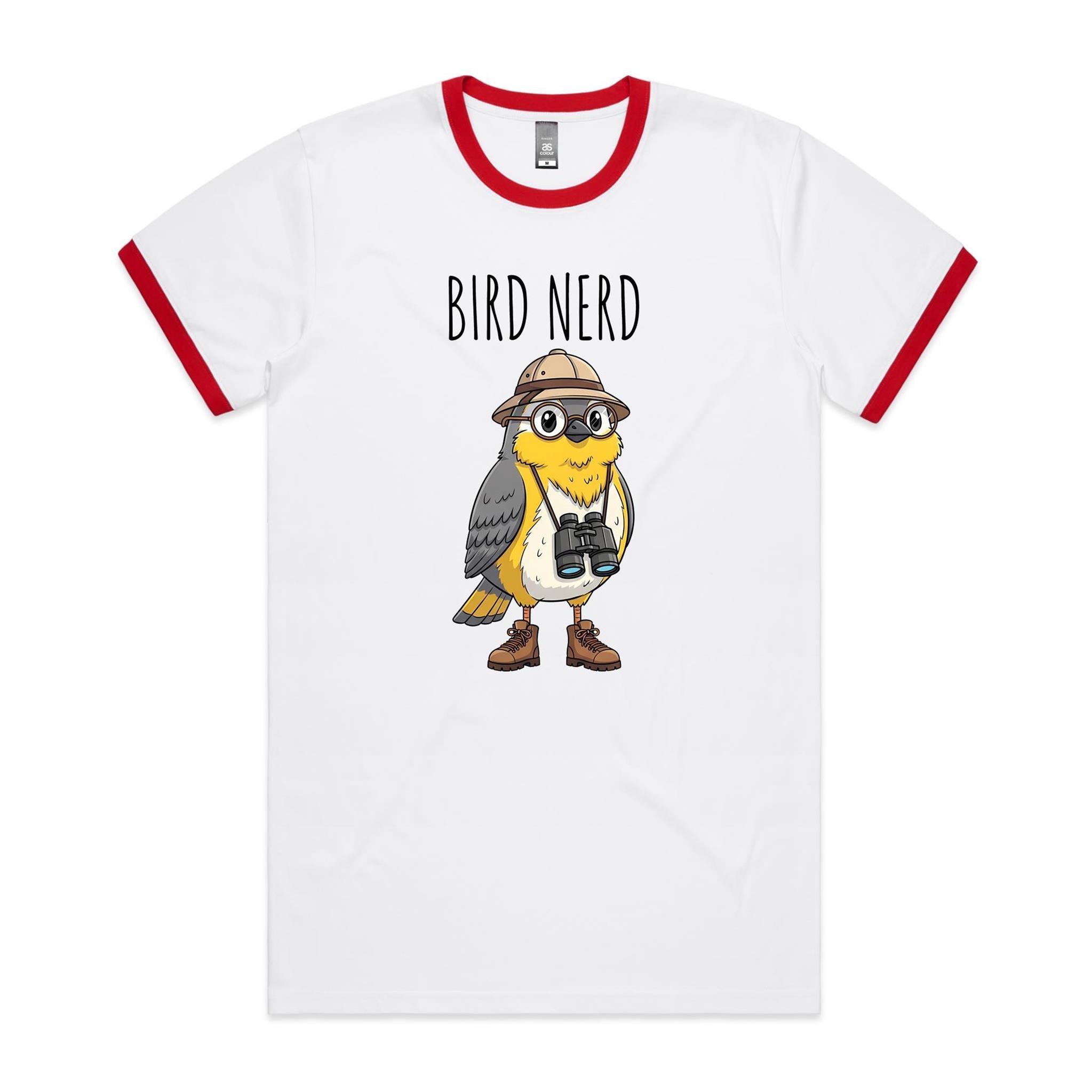 Bird Nerd 2 Men's AS Colour Ringer Tee White Red Ringer T-Shirt animal Birds Printed In Australia