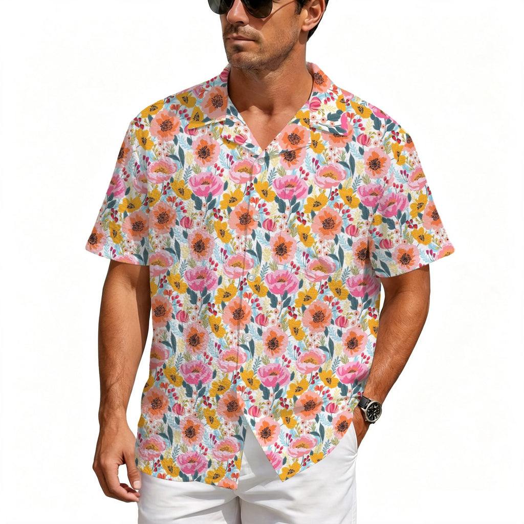 Bright And Colourful Flowers Men's Crinkle Hawaiian Shirt
