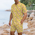 Tropical Fruit Drink Men's Hawaiian Shirt & Shorts Set Men's Hawaiian Shirt & Shorts Set Food Printed Offshore