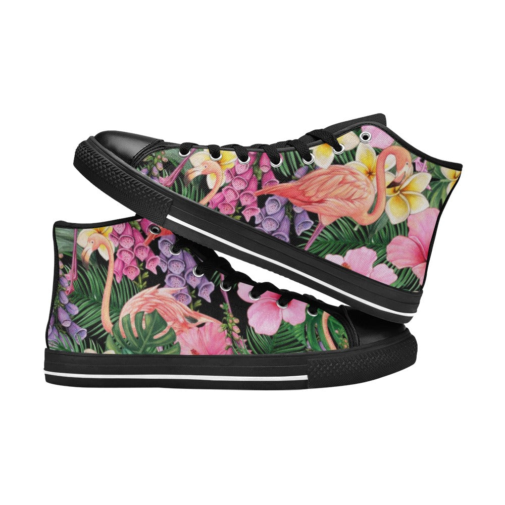 Flamingo Jungle - Kids High Top Canvas Shoes