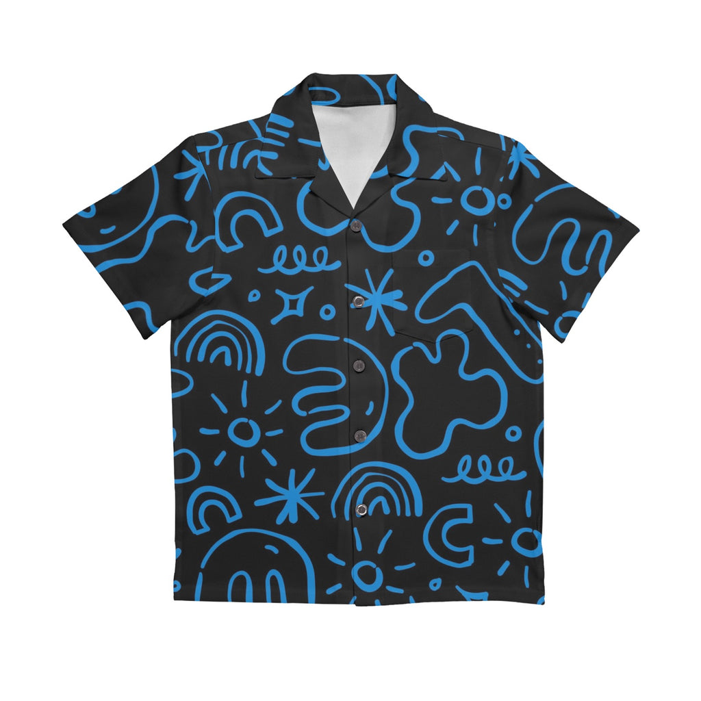 Blue Squiggle Senior Kids Hawaiian Shirt Senior Kids Hawaiian Shirt 8-15 Printed Offshore