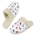 Nautical Life Men's Fur Trim Thick-Sole Indoor Slippers 2XL Men's Fur Trimmed Slippers Ocean Printed Offshore