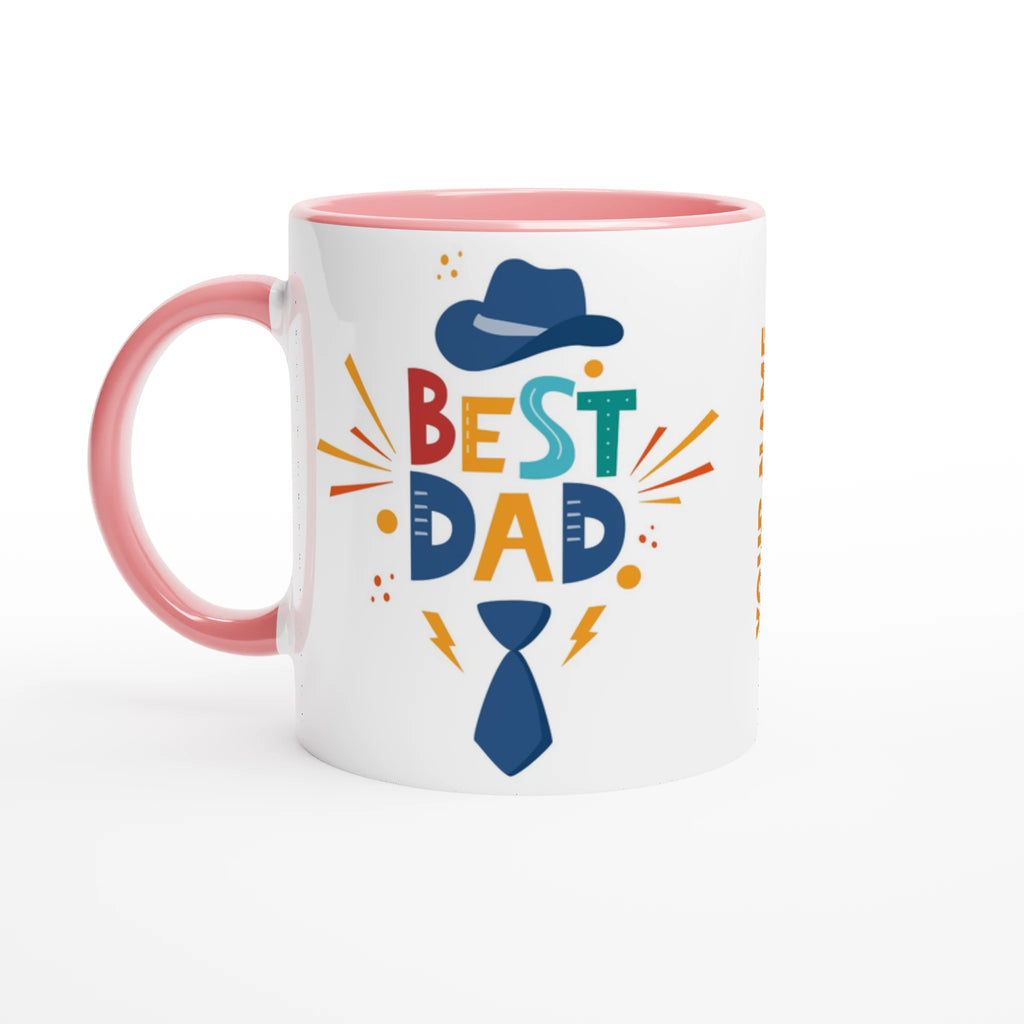 Personalise - Best Dad, Hat And Tie - White 11oz Ceramic Mug Ceramic Pink Personalised Mug customise Dad Globally Fulfilled personalise