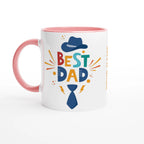 Personalise - Best Dad, Hat And Tie - White 11oz Ceramic Mug Ceramic Pink Personalised Mug customise Dad Globally Fulfilled personalise