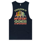 Chess And Education - Mens Tank Top Tee Navy Drop Arm Tank Top Chess Games Printed In Australia