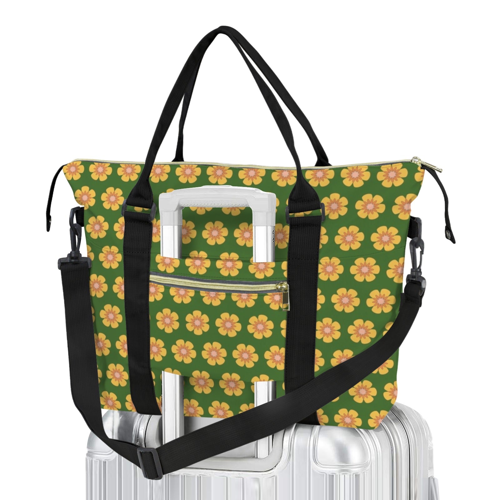 Yellow Flowers On Green Duffle Bag-Simple (Model 1715) One Size Duffle Bag-Simple (1715)