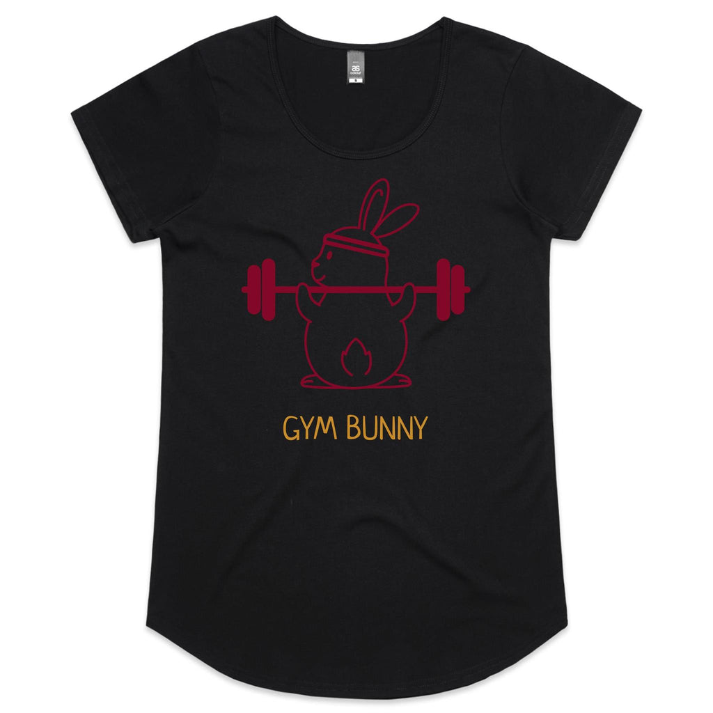 Gym Bunny - Womens Scoop Neck T-Shirt Black Womens Scoop Neck T-shirt Fitness Printed In Australia