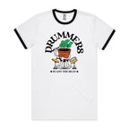 Drummers Plant The Beat - Staple Ringer Tee White Black Ringer T-Shirt Music Printed In Australia