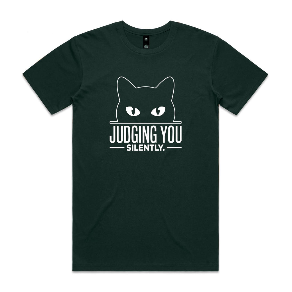 Judging You Silently Cat Men's AS Colour T-shirt Pine Green Mens T-shirt animal Printed In Australia