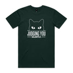 Judging You Silently Cat Men's AS Colour T-shirt Pine Green Mens T-shirt animal Printed In Australia