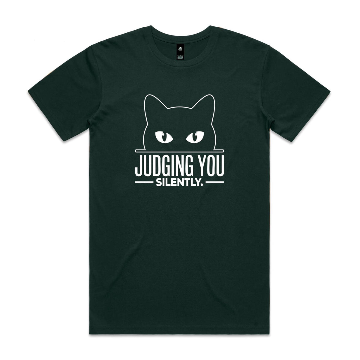 Judging You Silently Cat Men's AS Colour T-shirt Pine Green Mens T-shirt animal Printed In Australia