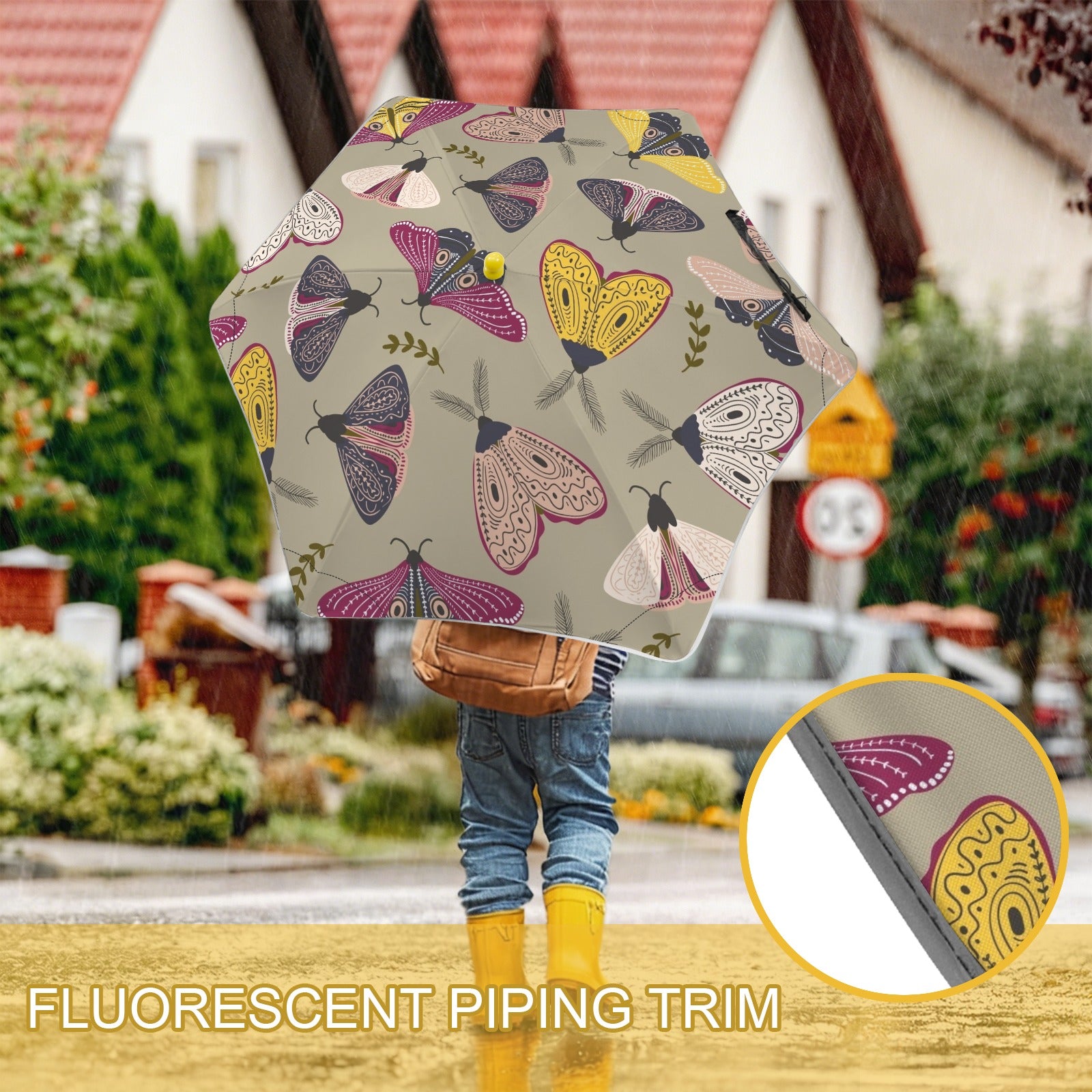 Pretty Moths Kids Safe Round Corner Umbrella