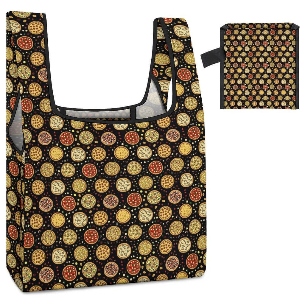 Round Pizzas On Black Foldable Shopping Bag