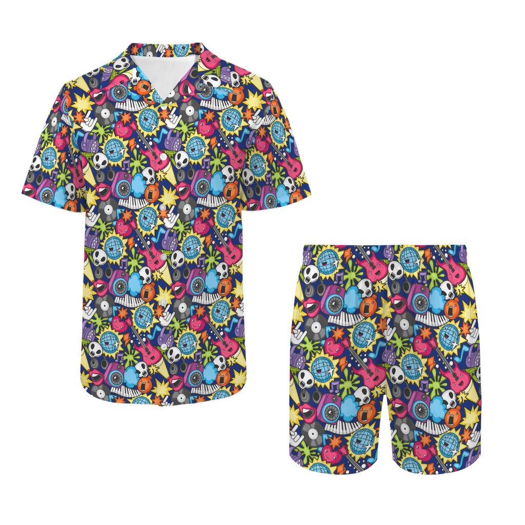 Sticker Music Men's Hawaiian Shirt & Shorts Set Men's Hawaiian Shirt & Shorts Set Music Printed Offshore