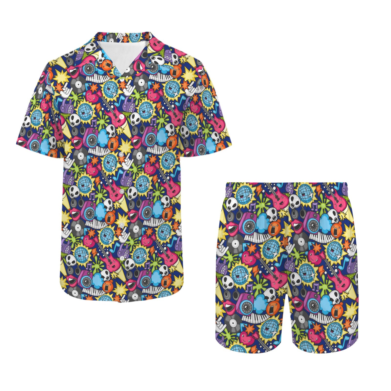 Sticker Music Men's Hawaiian Shirt & Shorts Set Men's Hawaiian Shirt & Shorts Set Music Printed Offshore