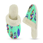 Aloha Surfboards Women's Fur Trim Thick-Sole Indoor Slippers Women's Fur Trimmed Slippers Printed Offshore Surf