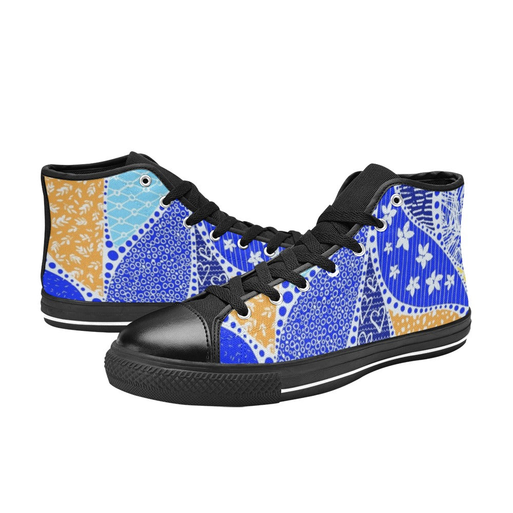 Blue Swirl - Kids High Top Canvas Shoes