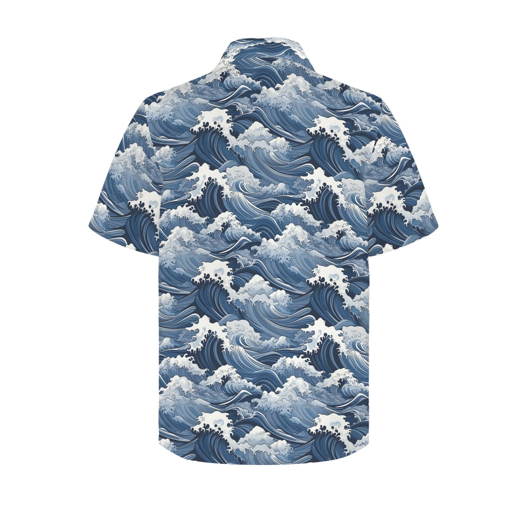Japanese Waves Men's Short Sleeve Hawaiian Shirt Men's Hawaiian Shirt (New) Ocean Printed Offshore