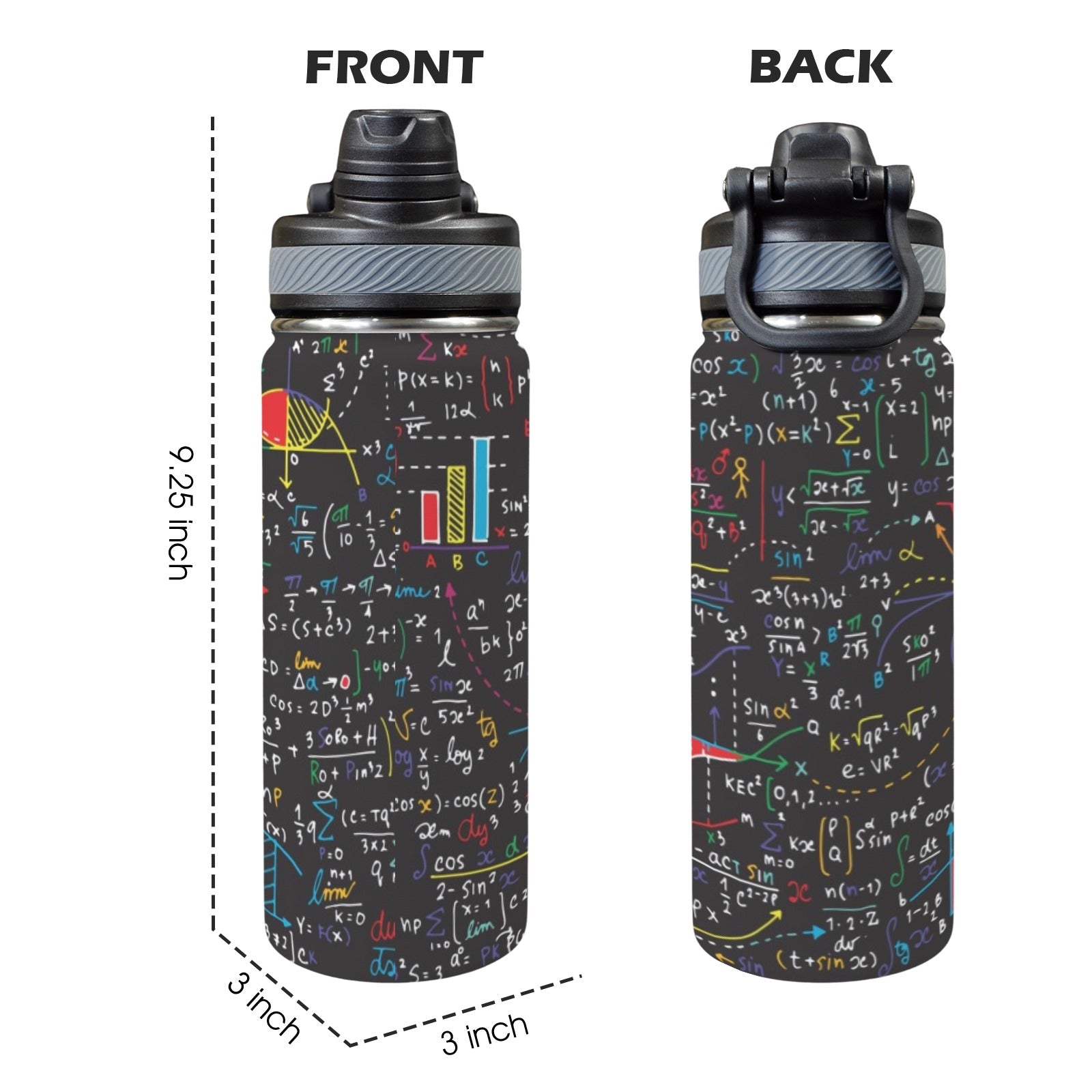 Colourful Maths Formulas - Insulated Water Bottle with Dual-Use Lid (18oz) Insulated Water Bottle with Dual-Use Lid (18oz) Maths Printed Offshore