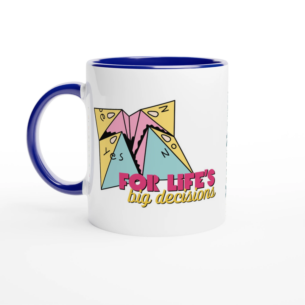 Personalised - For Life's Big Decisions - White 11oz Ceramic Mug with Colour Inside Ceramic Blue Personalised 11oz Mug customise Games Globally Fulfilled personalise
