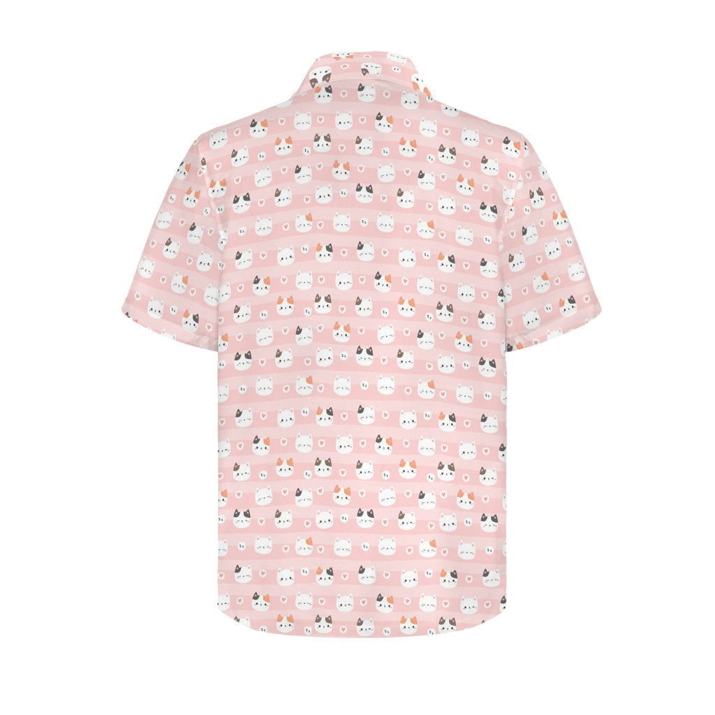 Pink Cats Men's Short Sleeve Hawaiian Shirt Men's Hawaiian Shirt (New) animal Printed Offshore