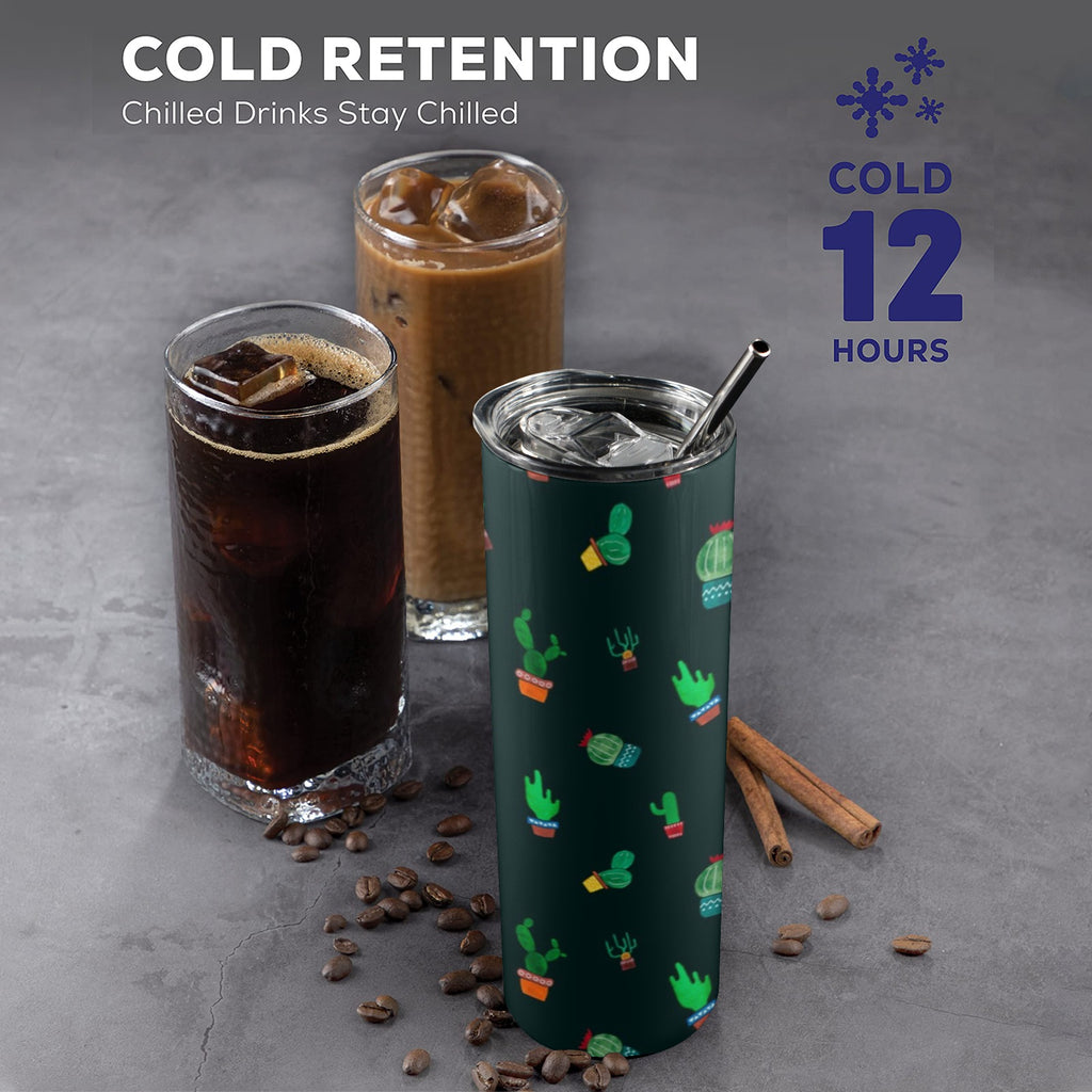Cactus On Black - 20oz Tall Skinny Tumbler with Lid and Straw