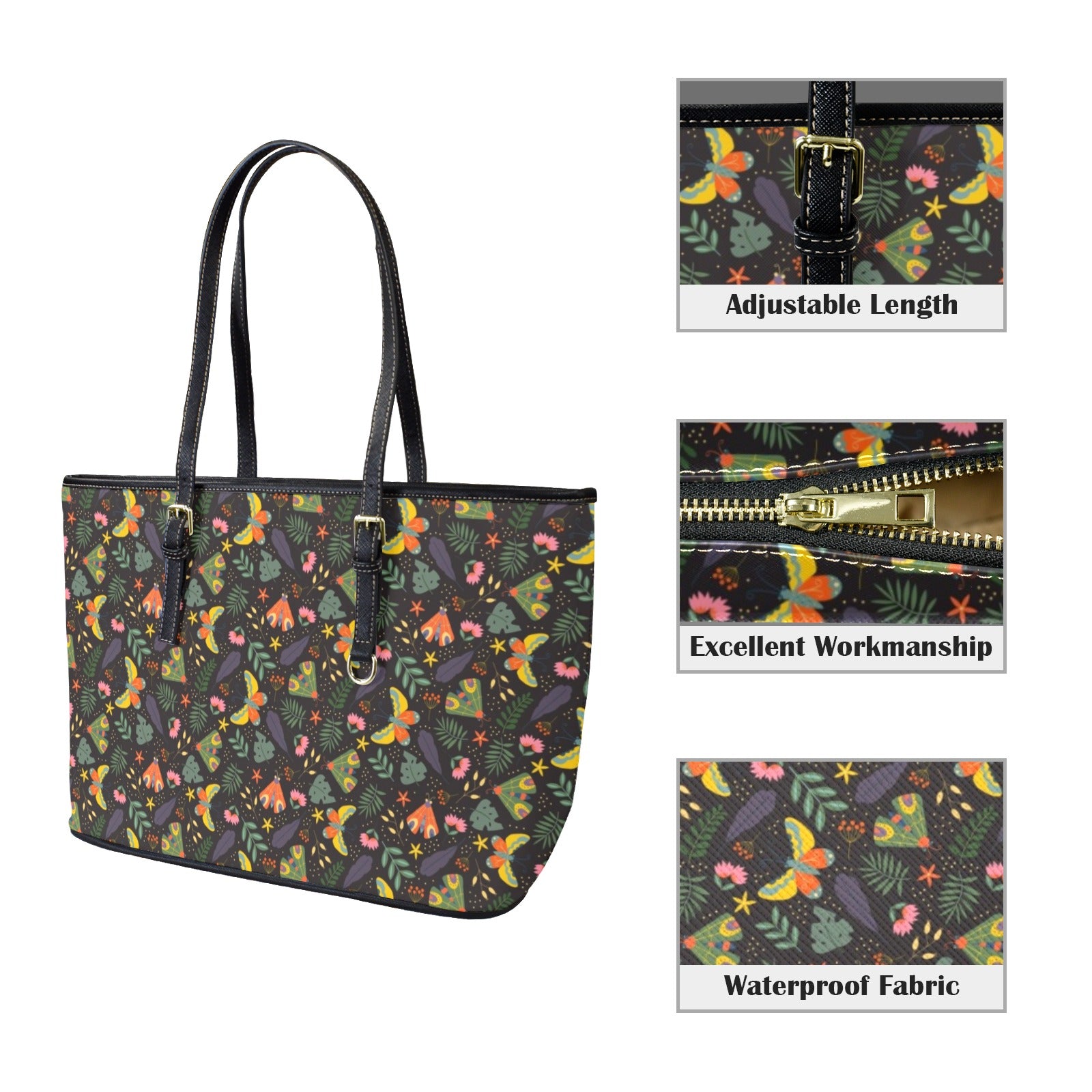 Dark Butterfly - PU Leather Tote Bag - Large