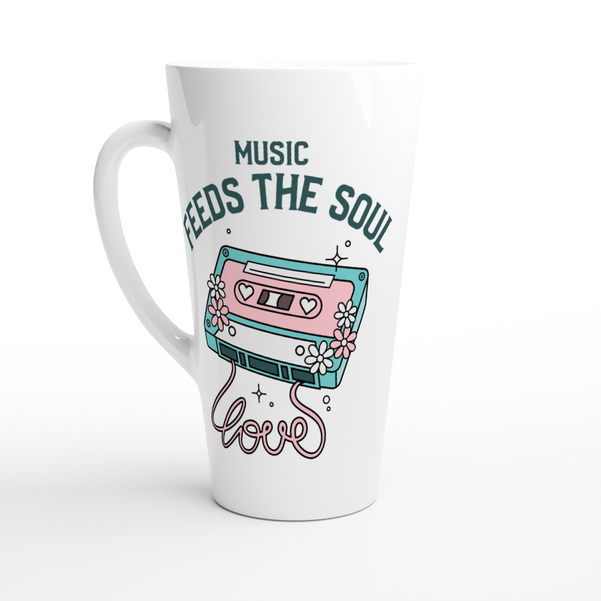 Music Feeds The Soul - White Latte 17oz Ceramic Mug Default Title Latte Mug Globally Fulfilled Music Retro