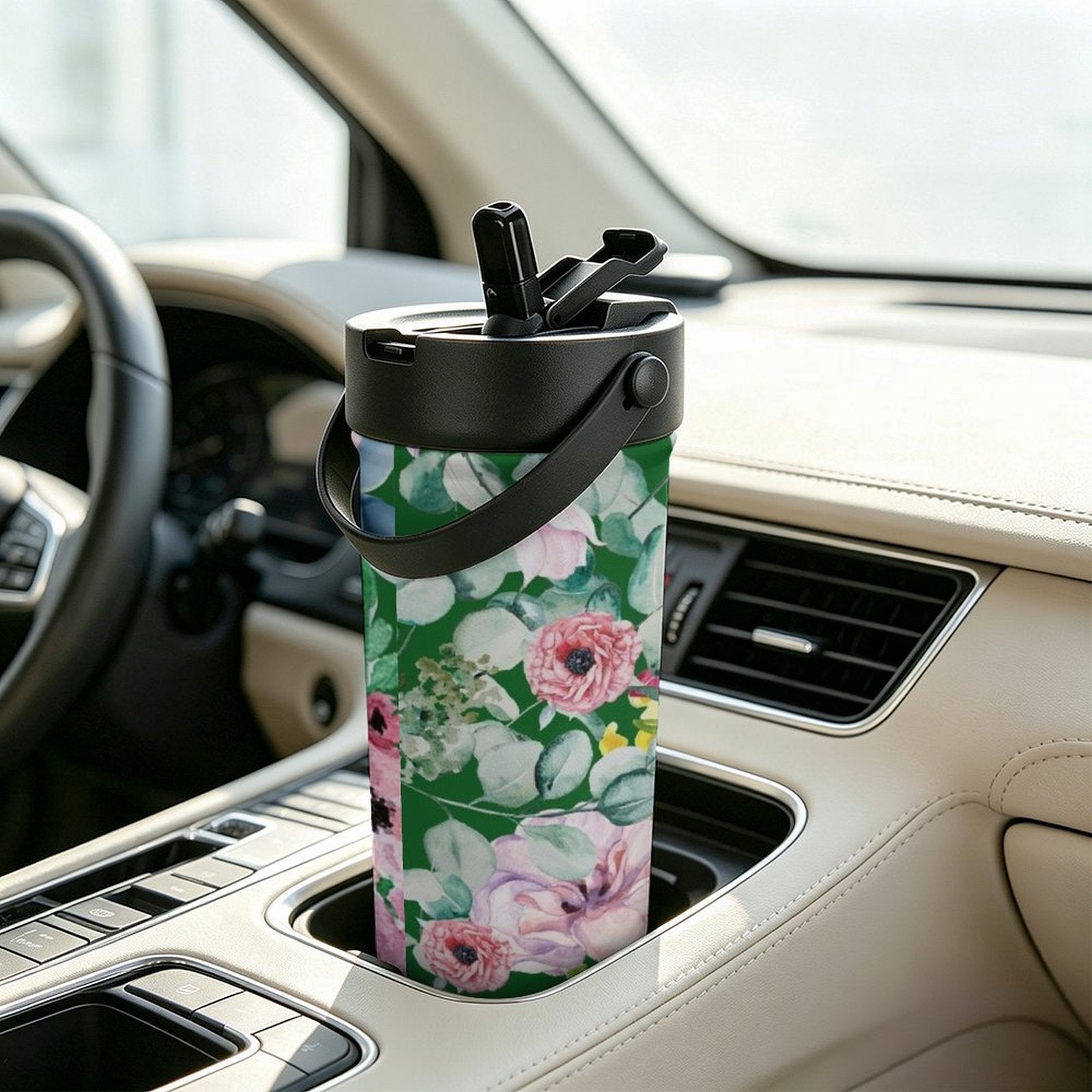 Bright Floral 20oz Tea Tumbler with Carry Handle