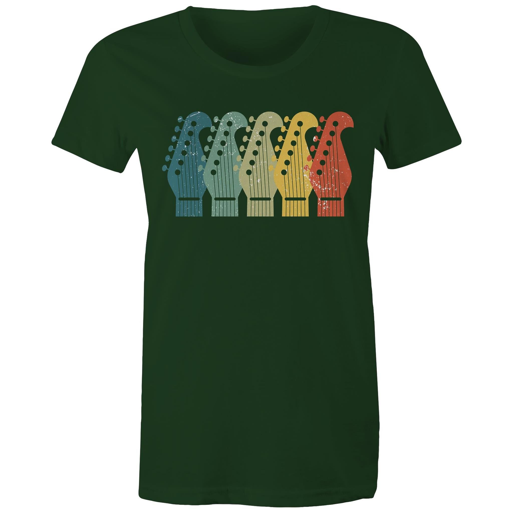 Guitar Headstocks - Womens T-shirt Forest Green Womens T-shirt Music Printed In Australia