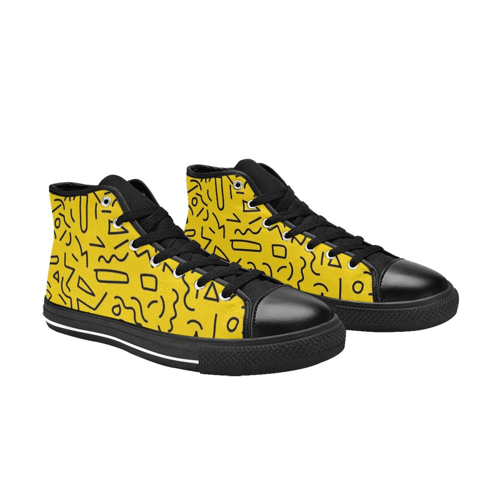 Black Squiggle On Yellow - Men's High Top Canvas Shoes Men's Classic High Top Canvas Shoes Printed Offshore Retro