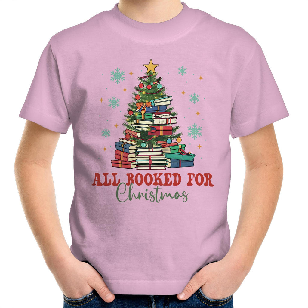 All Booked For Christmas - Kids Youth T-Shirt Pink Kids Christmas T-shirt Christmas Printed In Australia