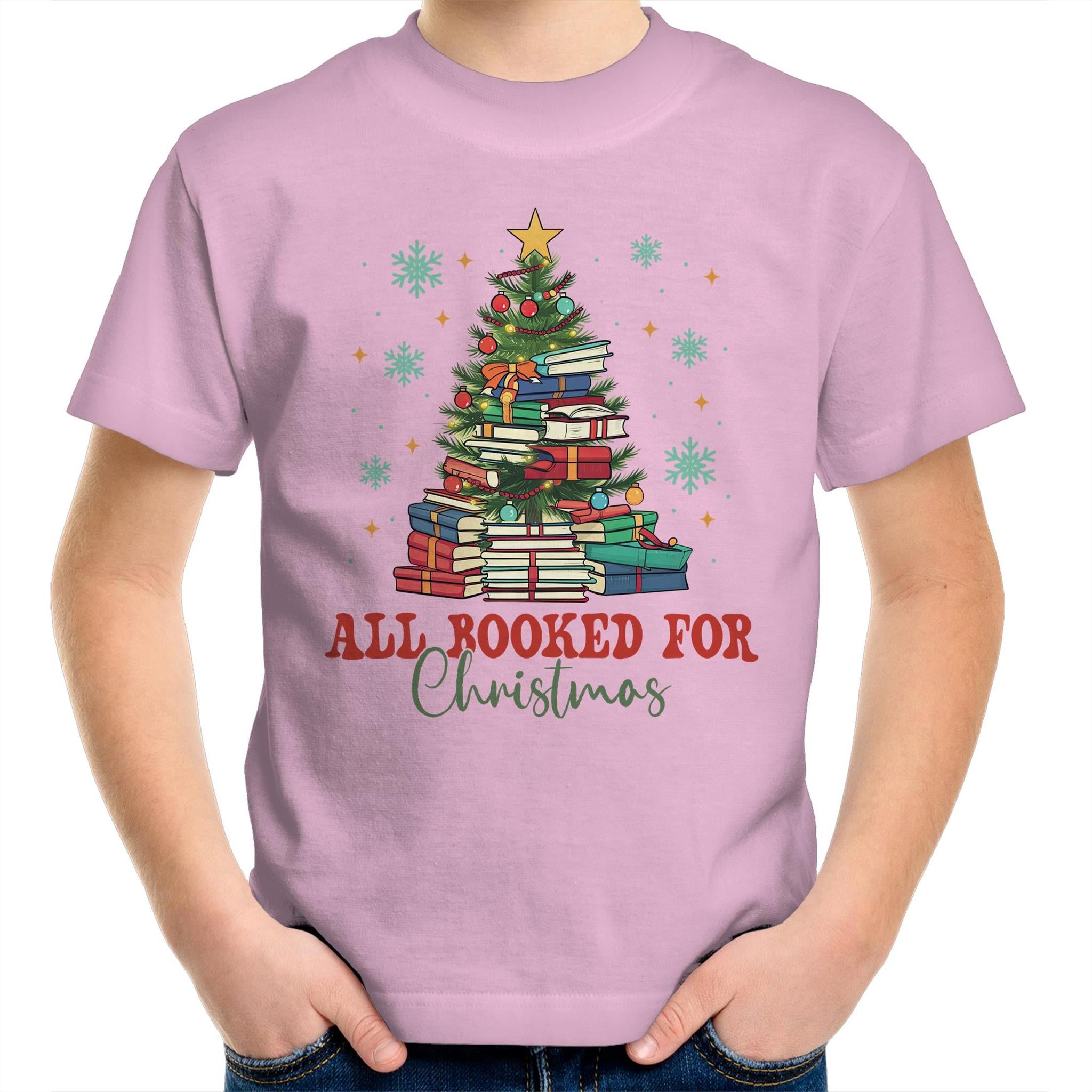 All Booked For Christmas - Kids Youth T-Shirt Pink Kids Christmas T-shirt Christmas Printed In Australia