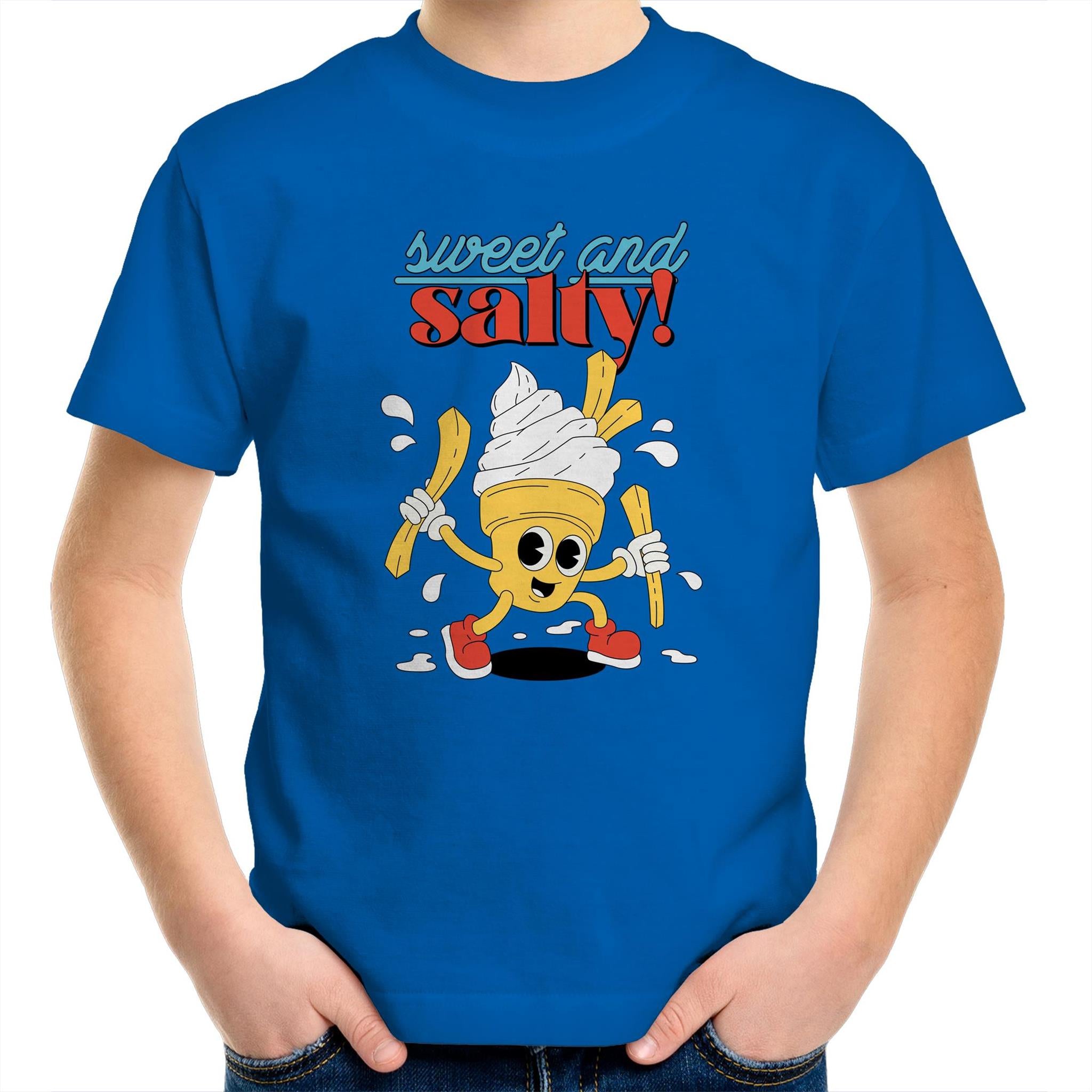 Sweet And Salty, Ice Cream And Fries - Kids Youth T-Shirt Bright Royal Kids Youth T-shirt Food Printed In Australia