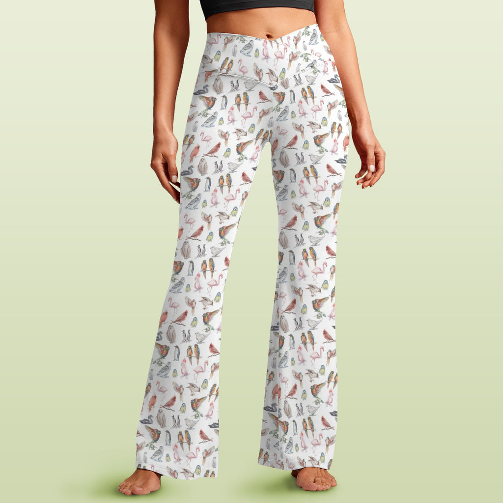 Birds Of A Feather High Waist Crossover Tummy Control Flare Leggings 5XL High Waist Flare Leggings Birds Printed Offshore