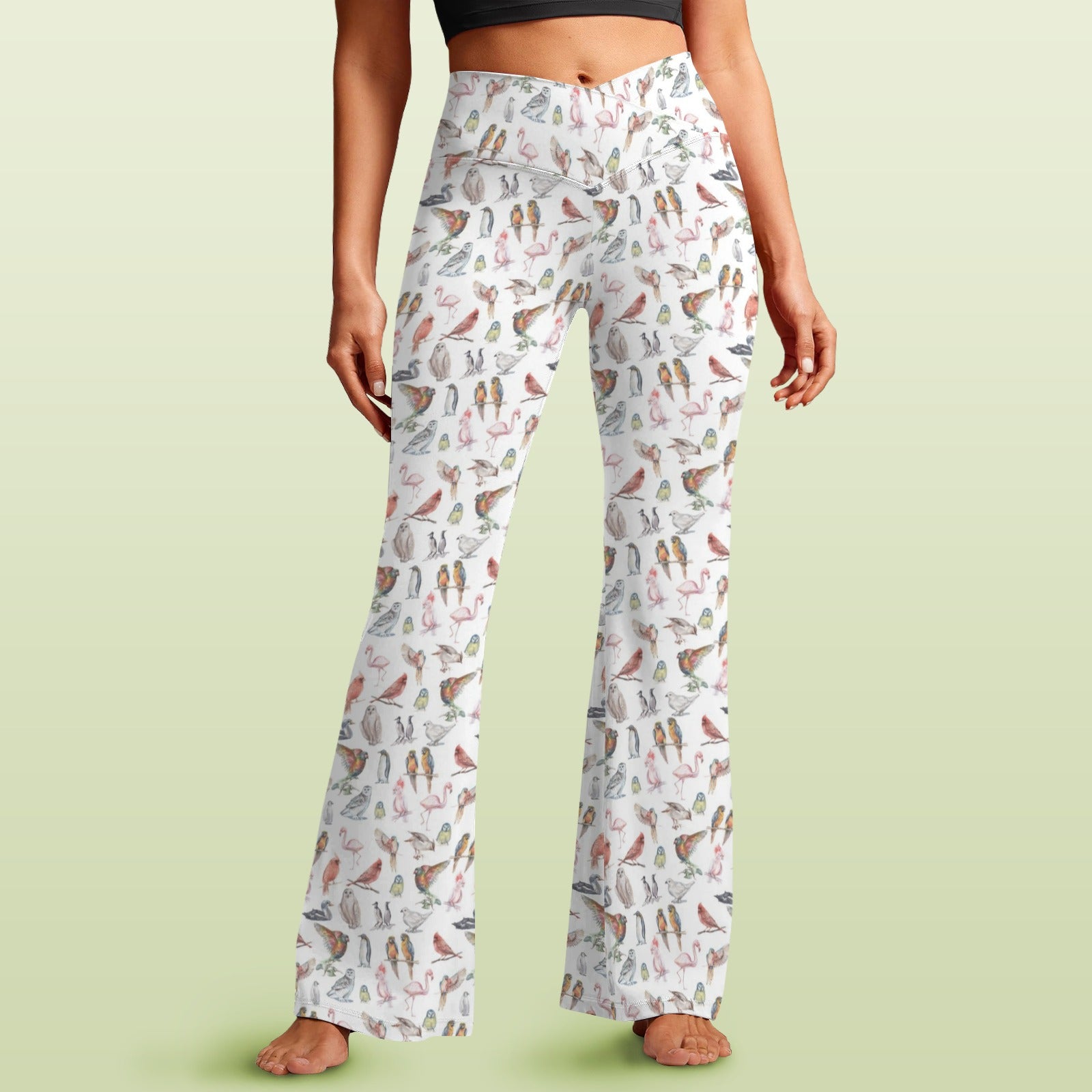 Birds Of A Feather High Waist Crossover Tummy Control Flare Leggings 5XL High Waist Flare Leggings Birds Printed Offshore