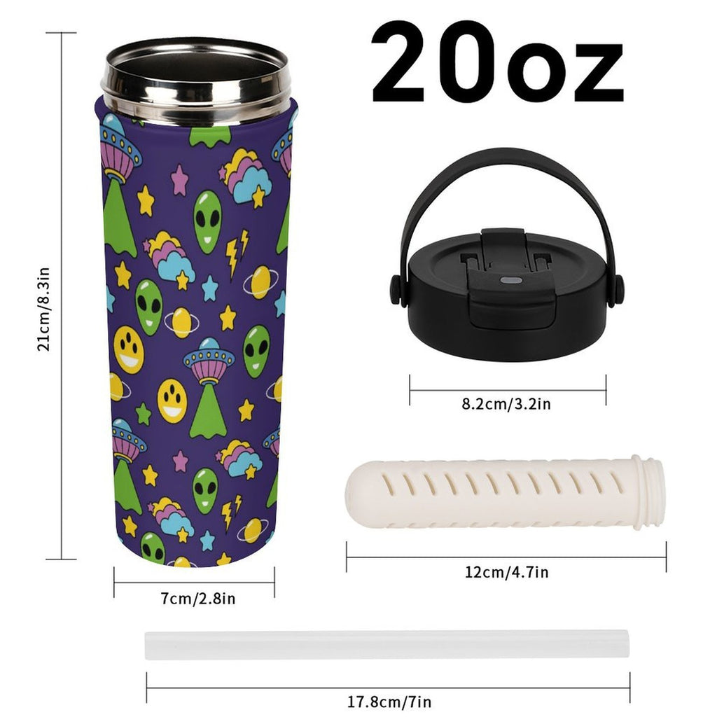 Groovy Aliens And UFO's 20oz Tea Tumbler with Carry Handle