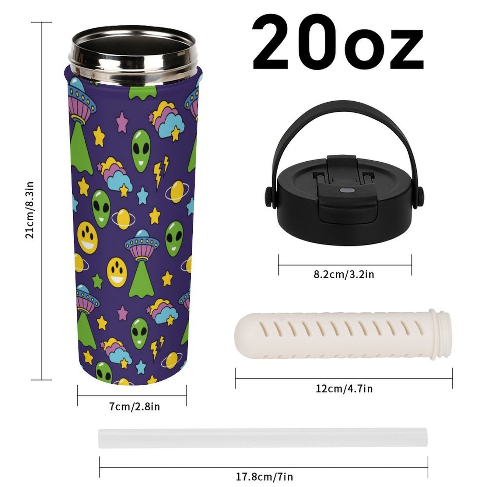 Groovy Aliens And UFO's 20oz Tea Tumbler with Carry Handle