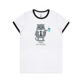 Not Before My Coffee, Cranky Cat - Women's Ringer Tee White Black Womens Ringer T-shirt animal Coffee Printed In Australia