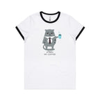 Not Before My Coffee, Cranky Cat - Women's Ringer Tee White Black Womens Ringer T-shirt animal Coffee Printed In Australia