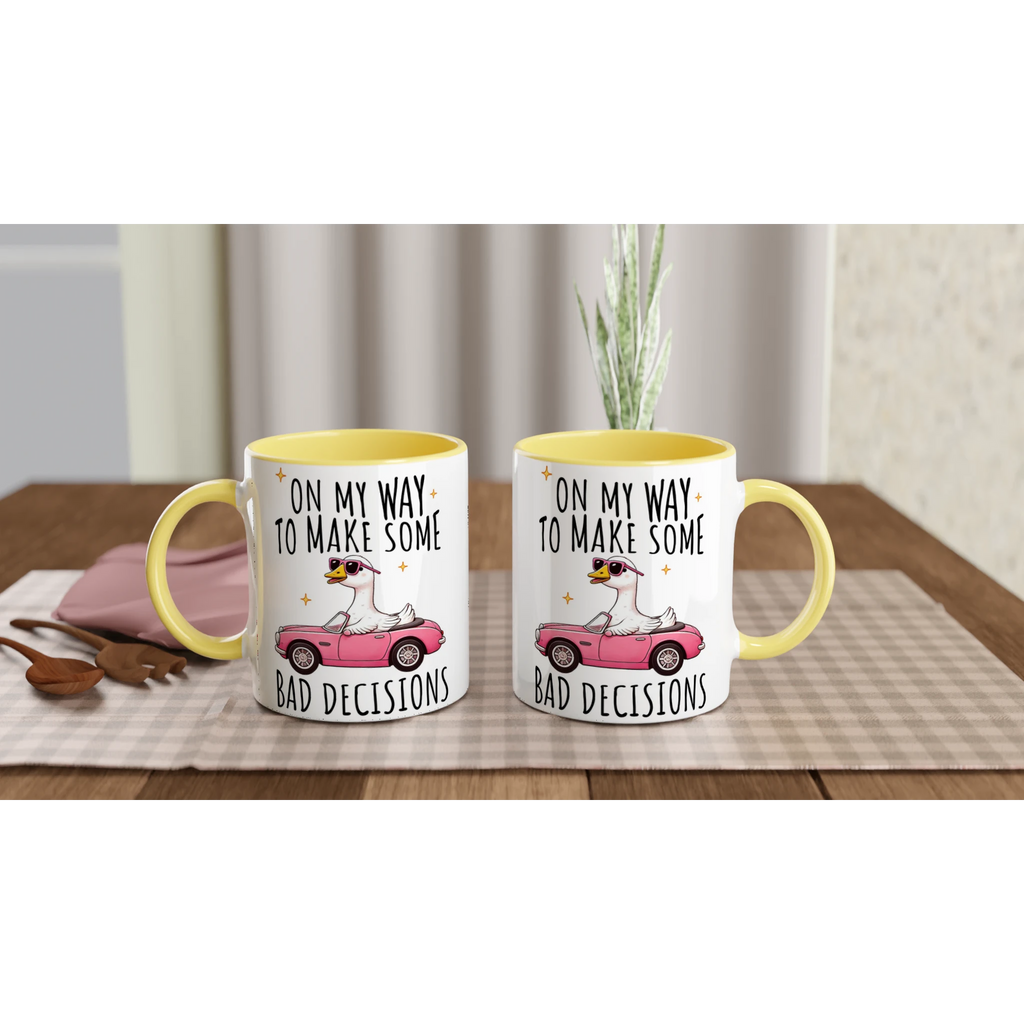 On My Way To Make Some Bad Decisions - White 11oz Ceramic Mug with Colour Inside Colour 11oz Mug animal Globally Fulfilled