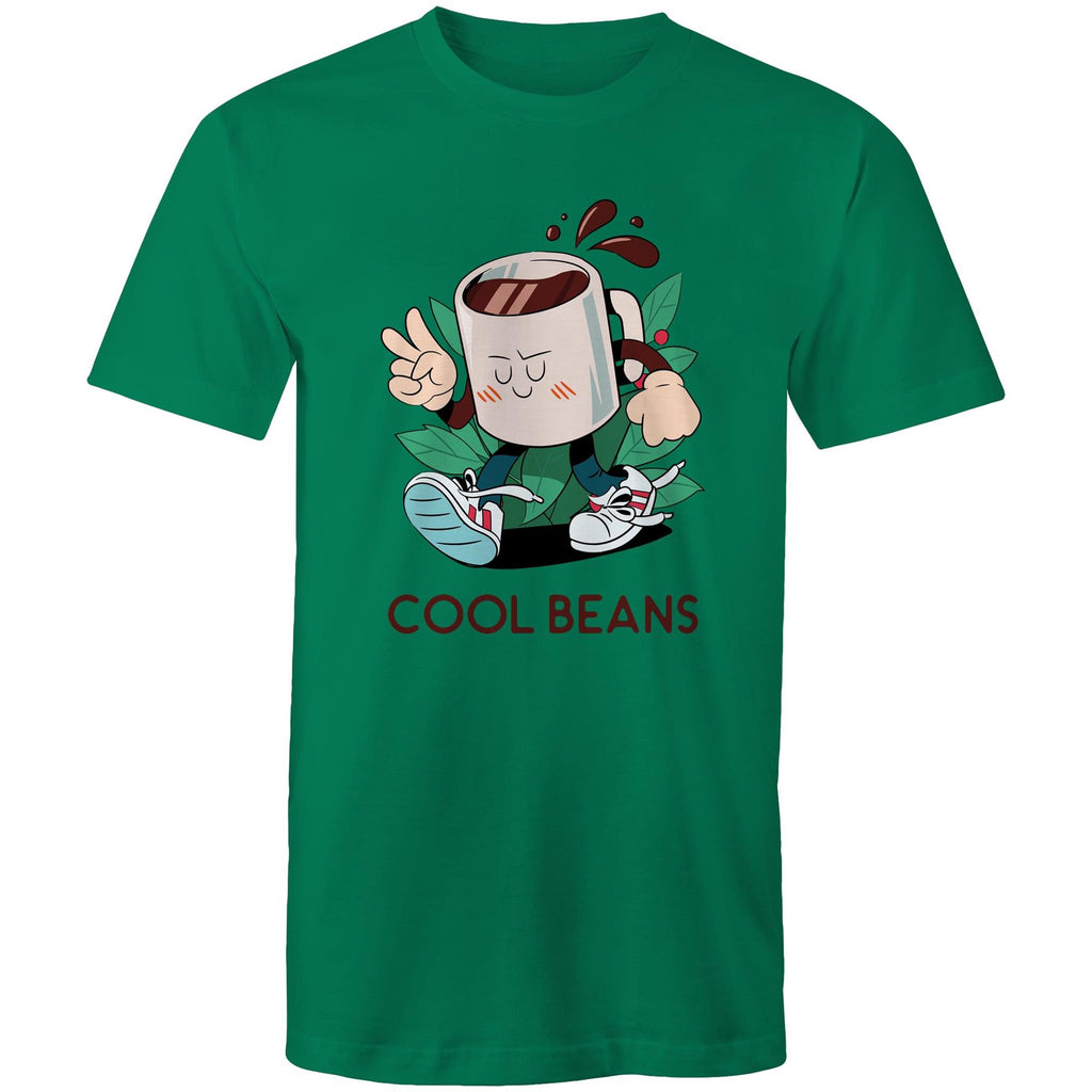 Cool Beans, Coffee - Mens T-Shirt Kelly Green Mens T-shirt Coffee Printed In Australia