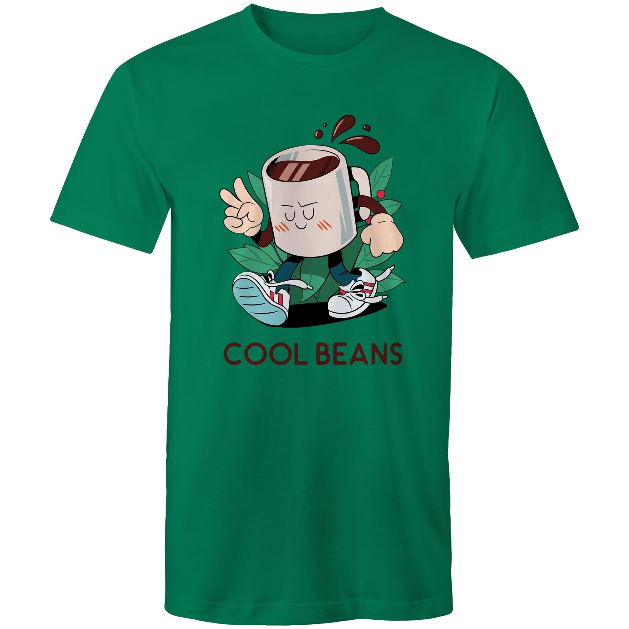 Cool Beans, Coffee - Mens T-Shirt Kelly Green Mens T-shirt Coffee Printed In Australia