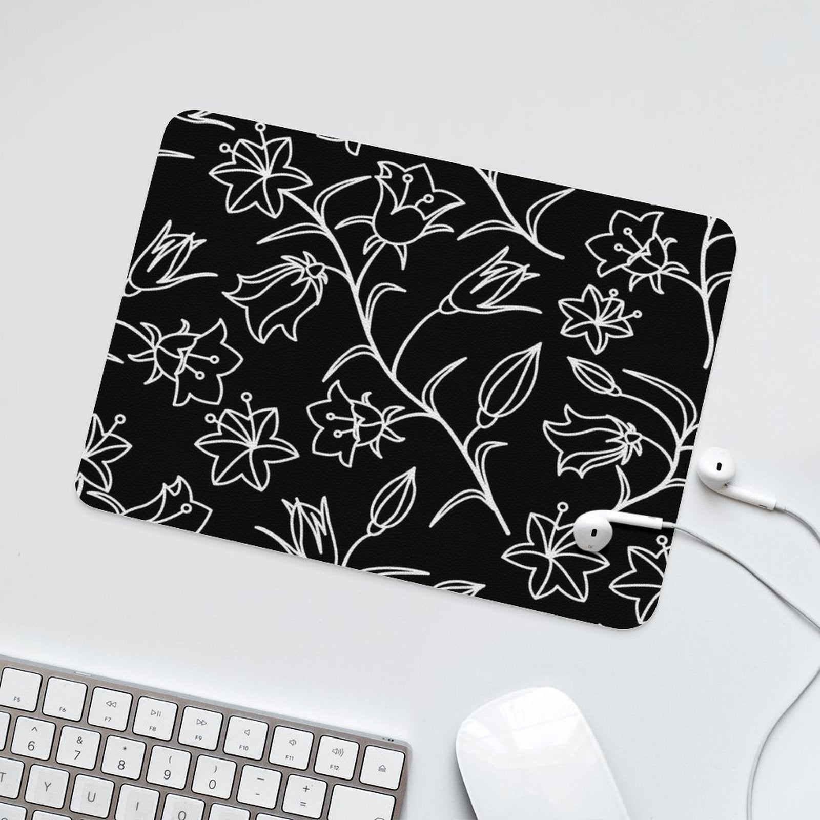 Black And White Floral - Leather Mouse Pad Leather Mouse Pad Plants Printed Offshore
